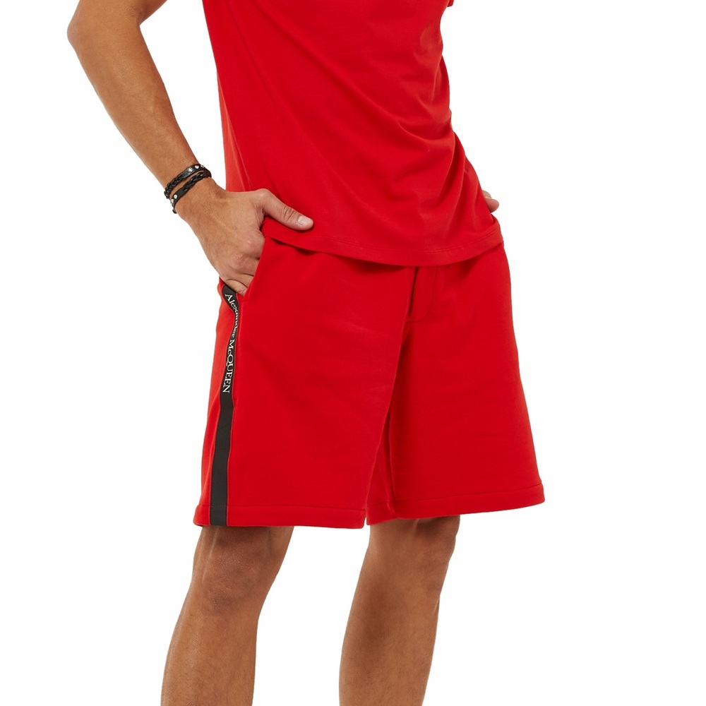 Alexander McQueen Red Men’s Logo-Trim Shorts